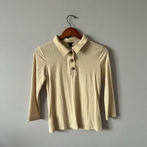 NWOT Ann Taylor Cream Button Down Ribbed Top